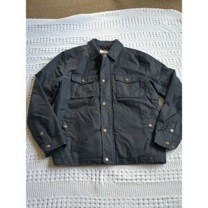 Marine Layer Otis Waxed Trucker Jacket Flannel Lined Medium Black Snap Full Zip